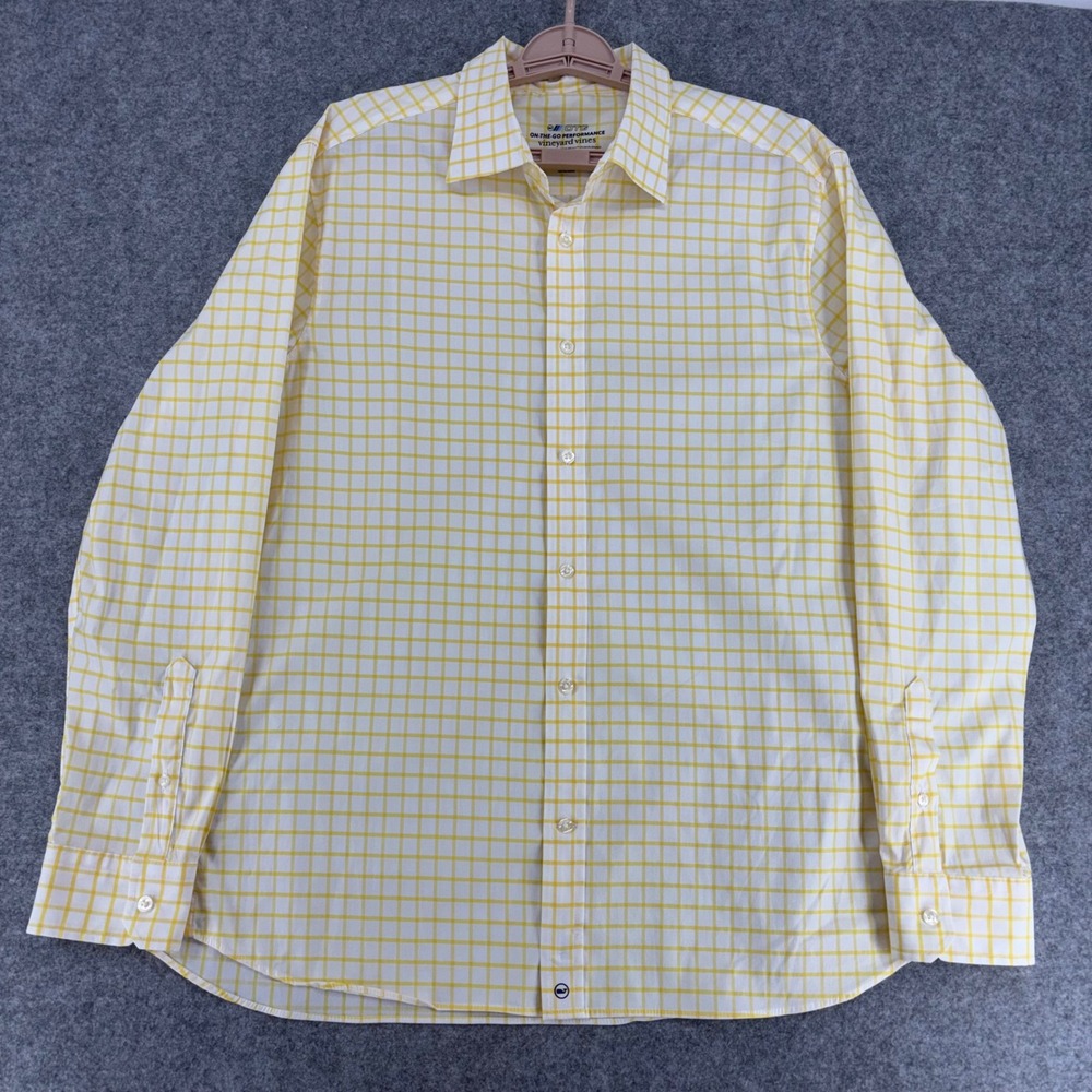 Vineyard Vines On-The-Go Performance Shirt Mens Large Yellow Check Brrr Cooling